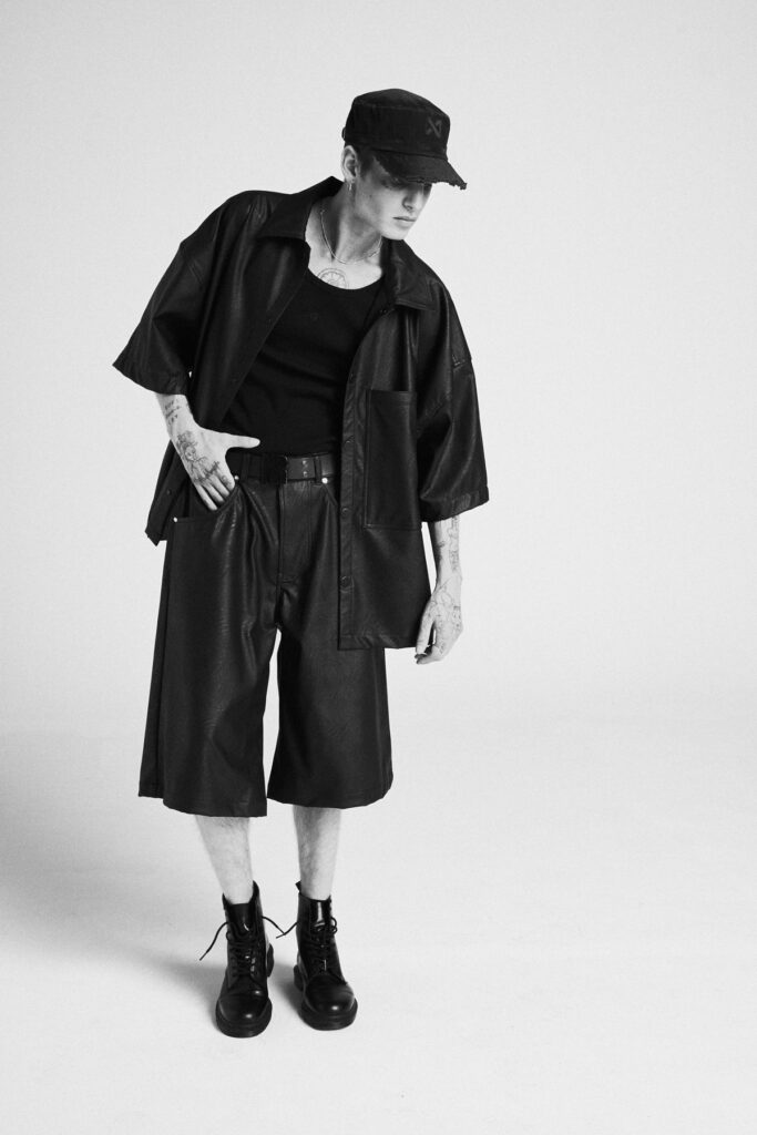 Fashion campaign photoshoot in Berlin at raw studios – NOWRUBI summer capsule, monochrome editorial portrait